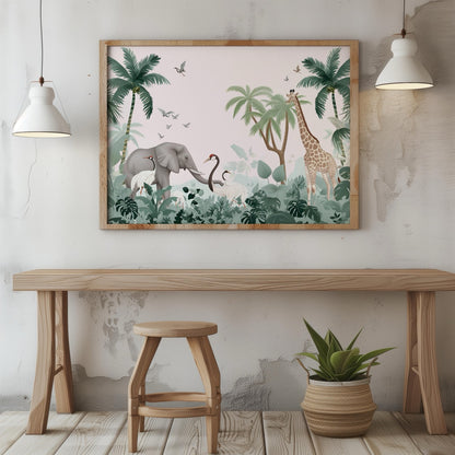 Jungle Animal Friends in Paradise - Rolled Poster Wall Art Print - House Prints