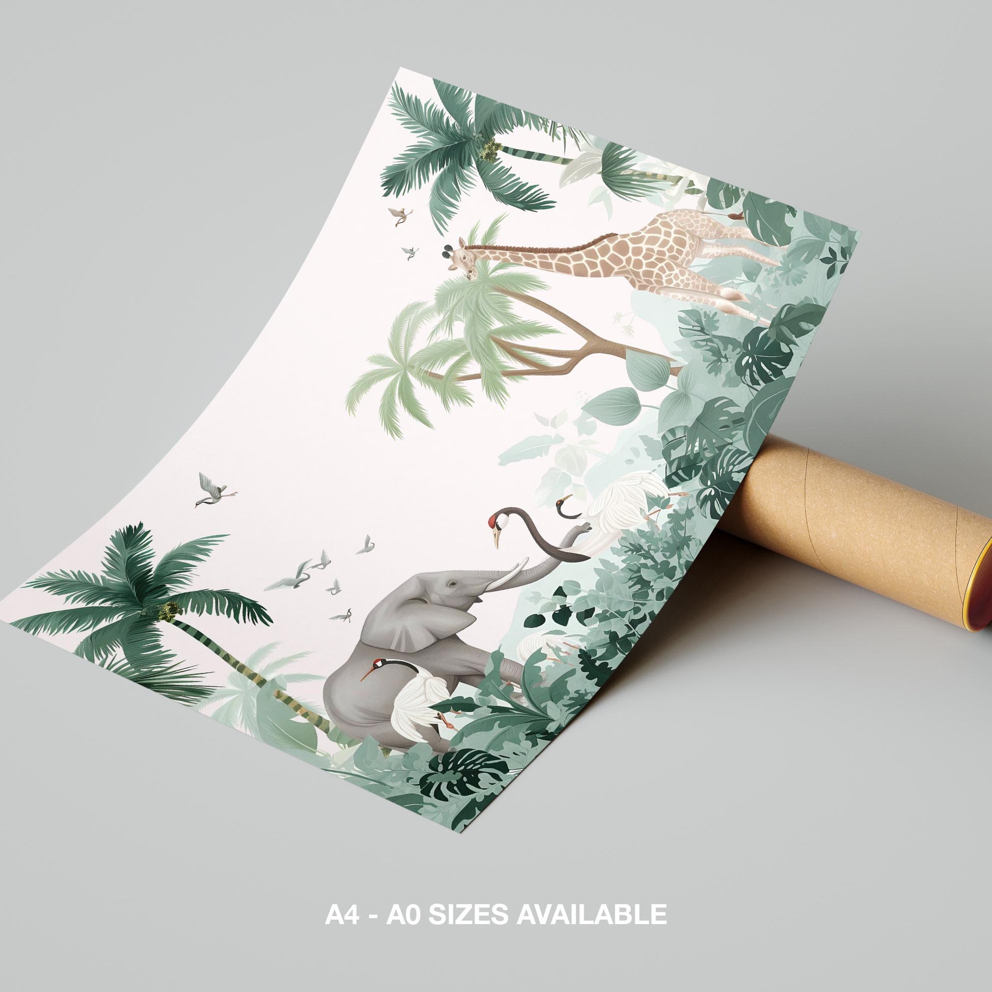 Jungle Animal Friends in Paradise - Rolled Poster Wall Art Print - House Prints