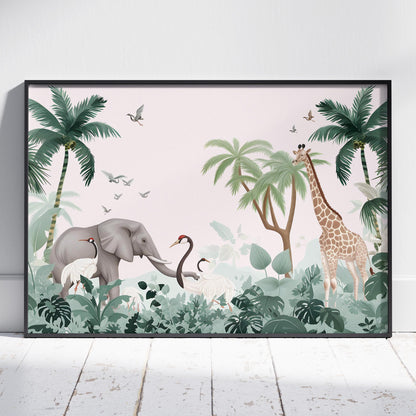 Jungle Animal Friends in Paradise - Rolled Poster Wall Art Print - House Prints