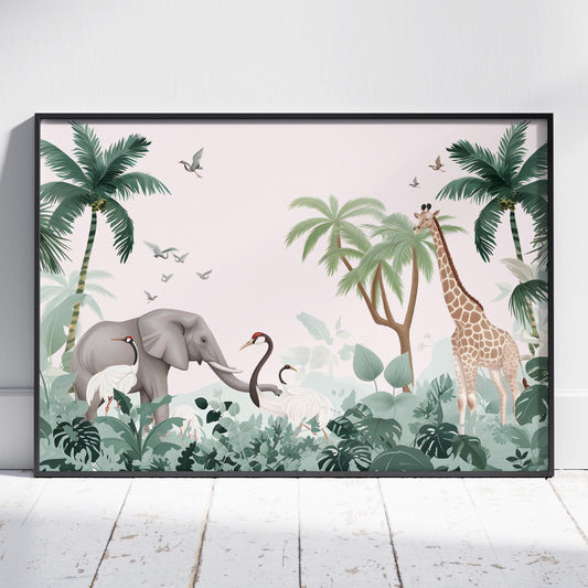 Jungle Animal Friends in Paradise - Rolled Poster Wall Art Print - House Prints