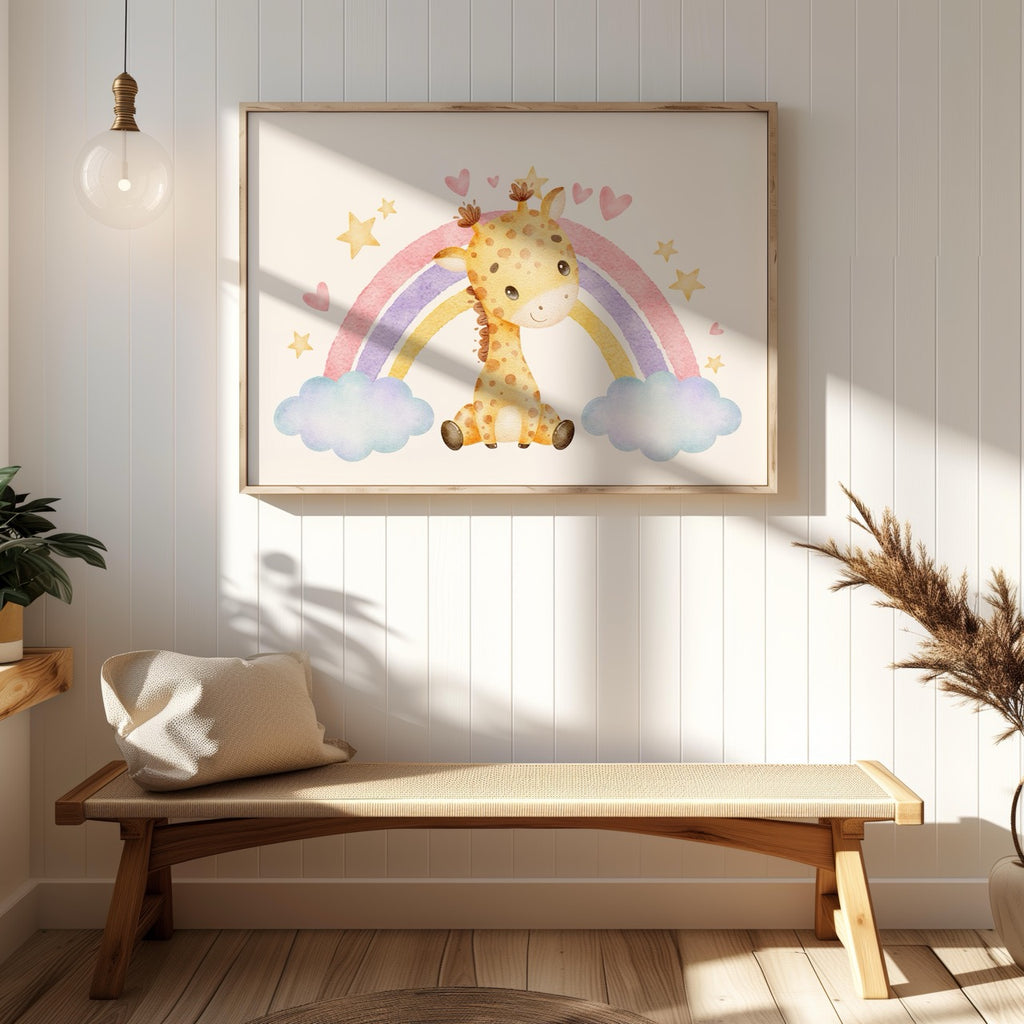 Adorable Dreaming Rainbow Giraffe - Rolled Poster Wall Art Print | House Prints
