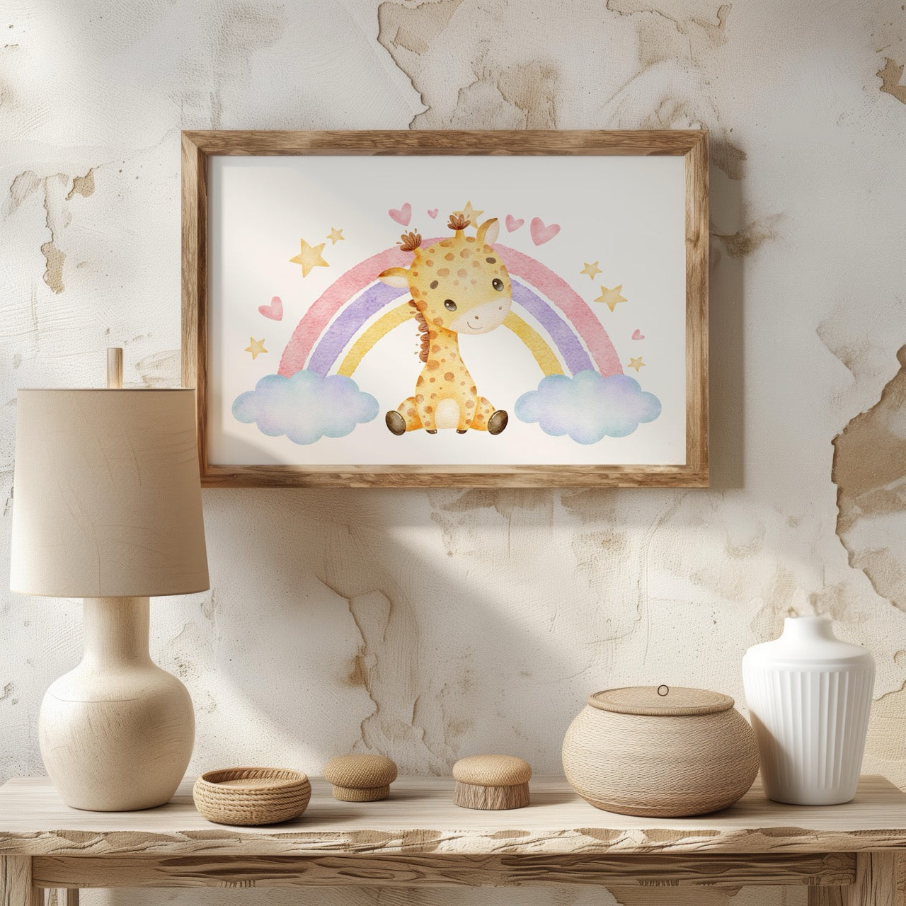 Adorable Dreaming Rainbow Giraffe - Rolled Poster Wall Art Print | House Prints