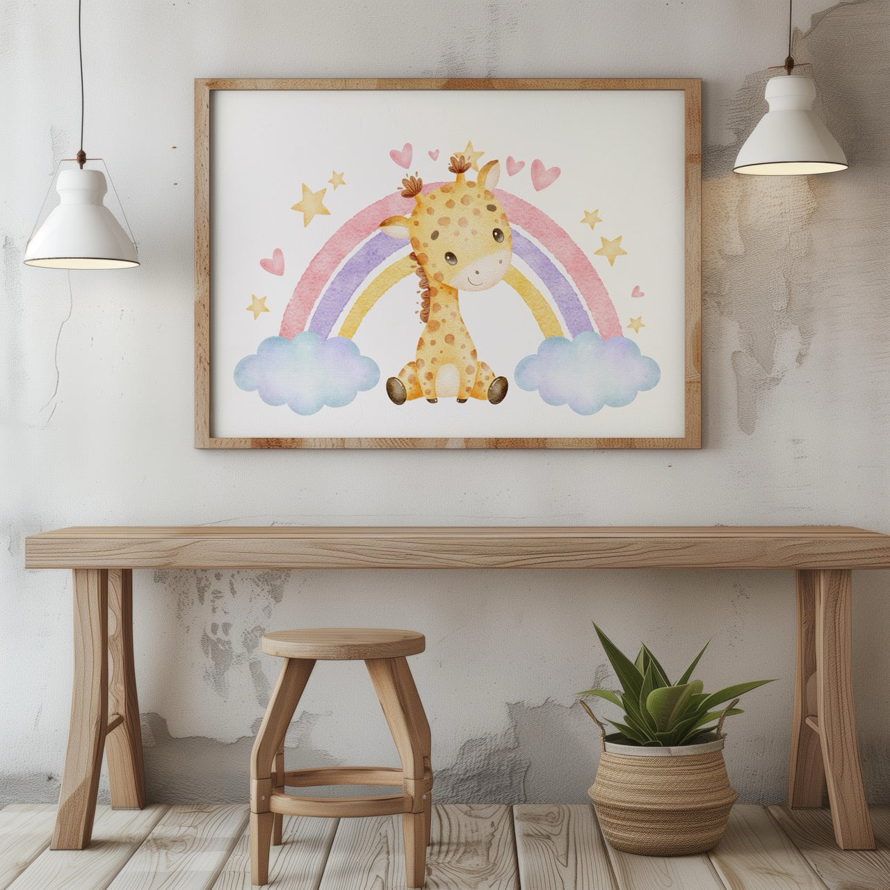 Adorable Dreaming Rainbow Giraffe - Rolled Poster Wall Art Print | House Prints
