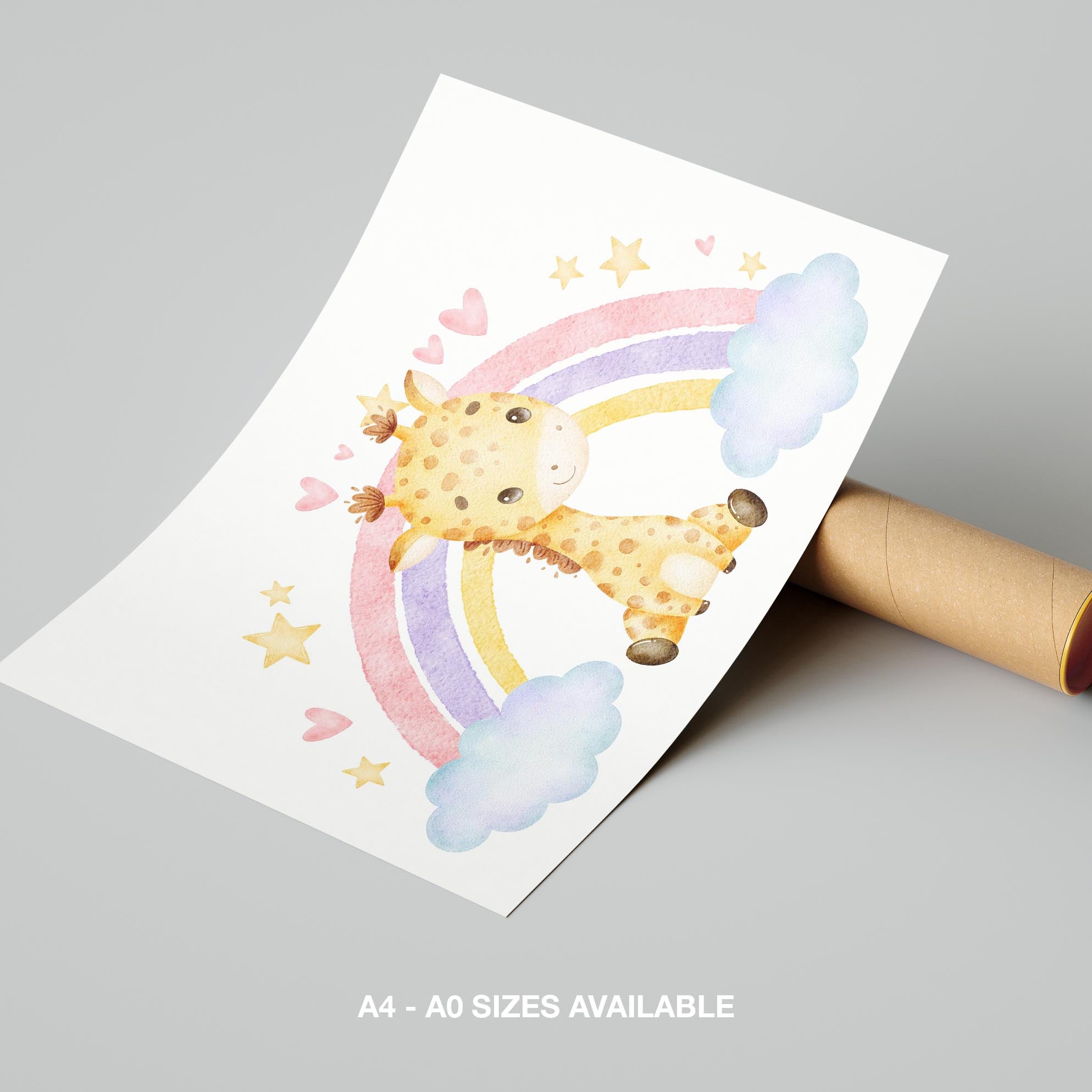 Adorable Dreaming Rainbow Giraffe - Rolled Poster Wall Art Print | House Prints