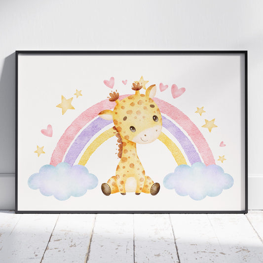 Adorable Dreaming Rainbow Giraffe - Rolled Poster Wall Art Print - House Prints