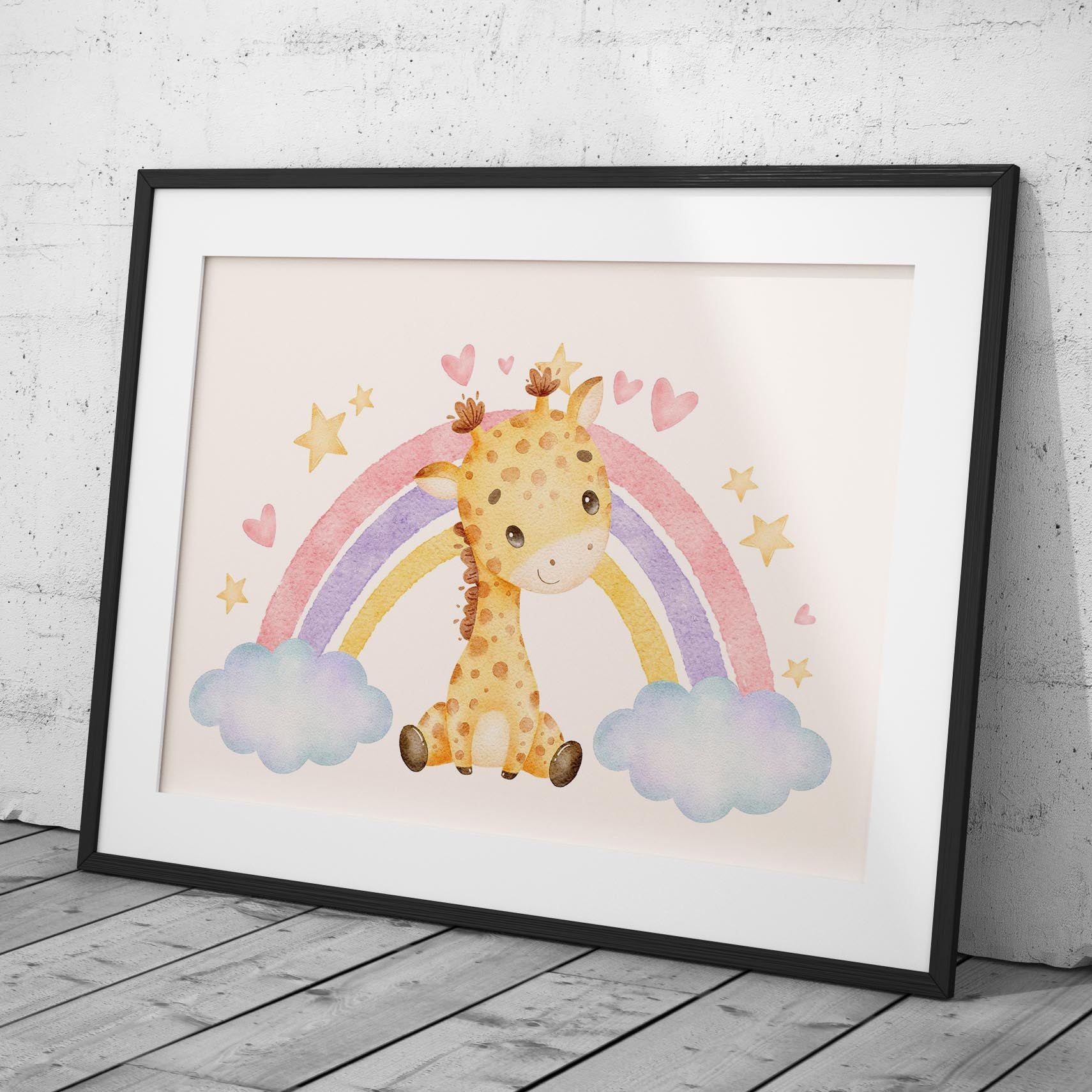 Adorable Dreaming Rainbow Giraffe - Rolled Poster Wall Art Print | House Prints