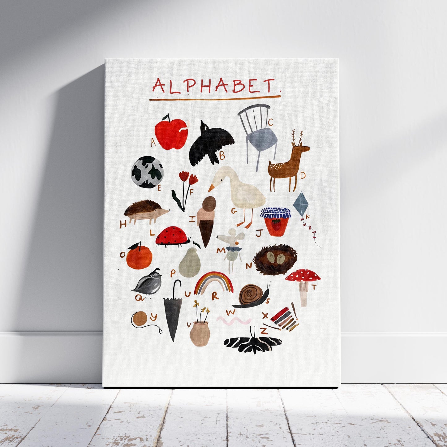 Kids Nursery Learn the ABC Alphabet - Framed Canvas Wall Art Print - House Prints