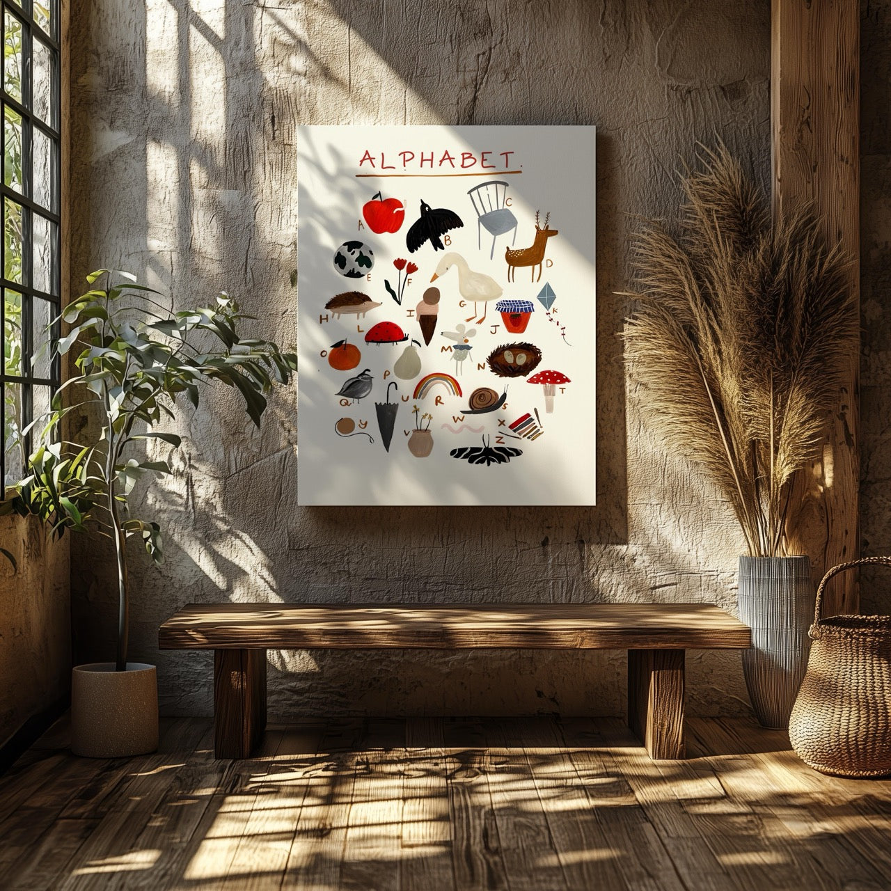 Kids Nursery Learn the ABC Alphabet - Framed Canvas Wall Art Print - House Prints