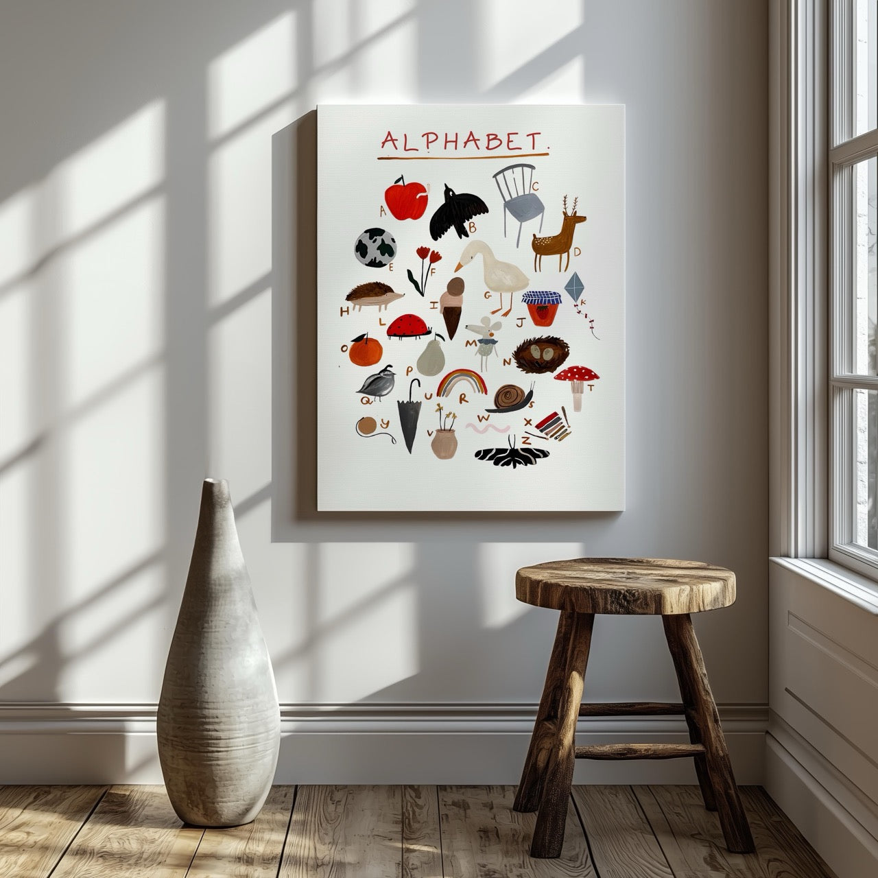 Kids Nursery Learn the ABC Alphabet - Framed Canvas Wall Art Print - House Prints