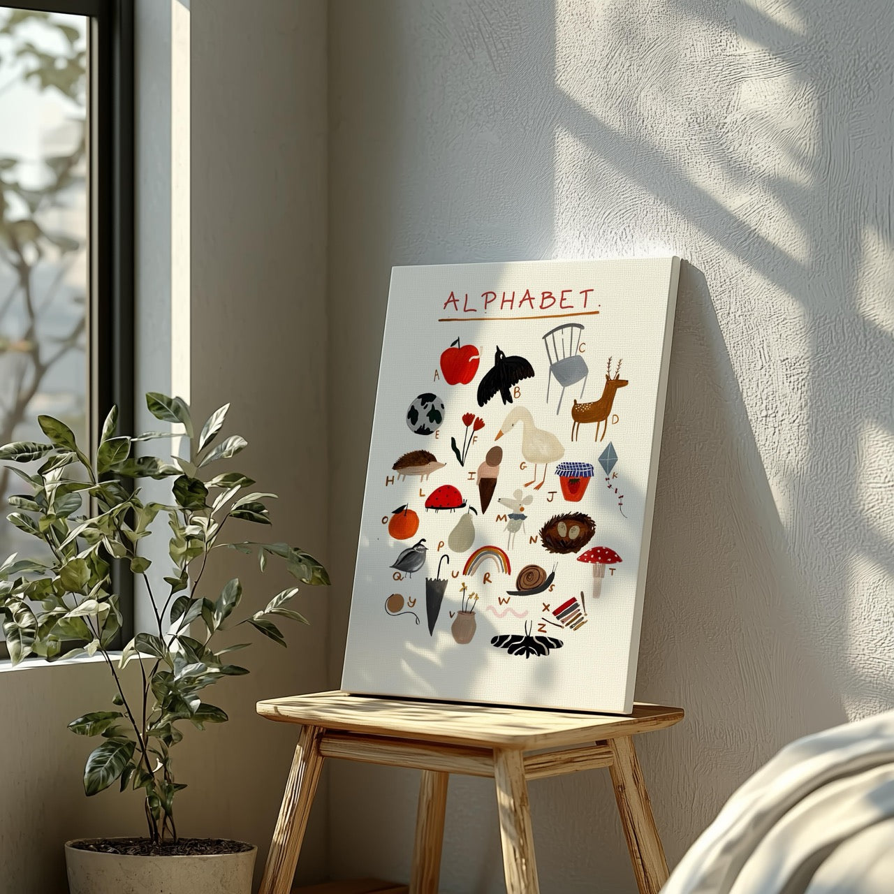 Kids Nursery Learn the ABC Alphabet - Framed Canvas Wall Art Print - House Prints