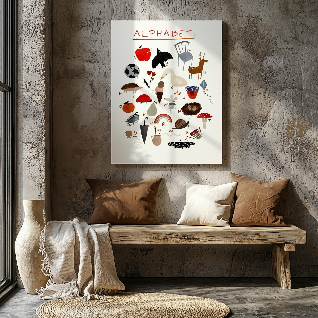Kids Nursery Learn the ABC Alphabet - Framed Canvas Wall Art Print - House Prints