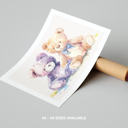 Adorable Nursery Cuddly Teddy Bears - Rolled Poster Wall Art Print - House Prints