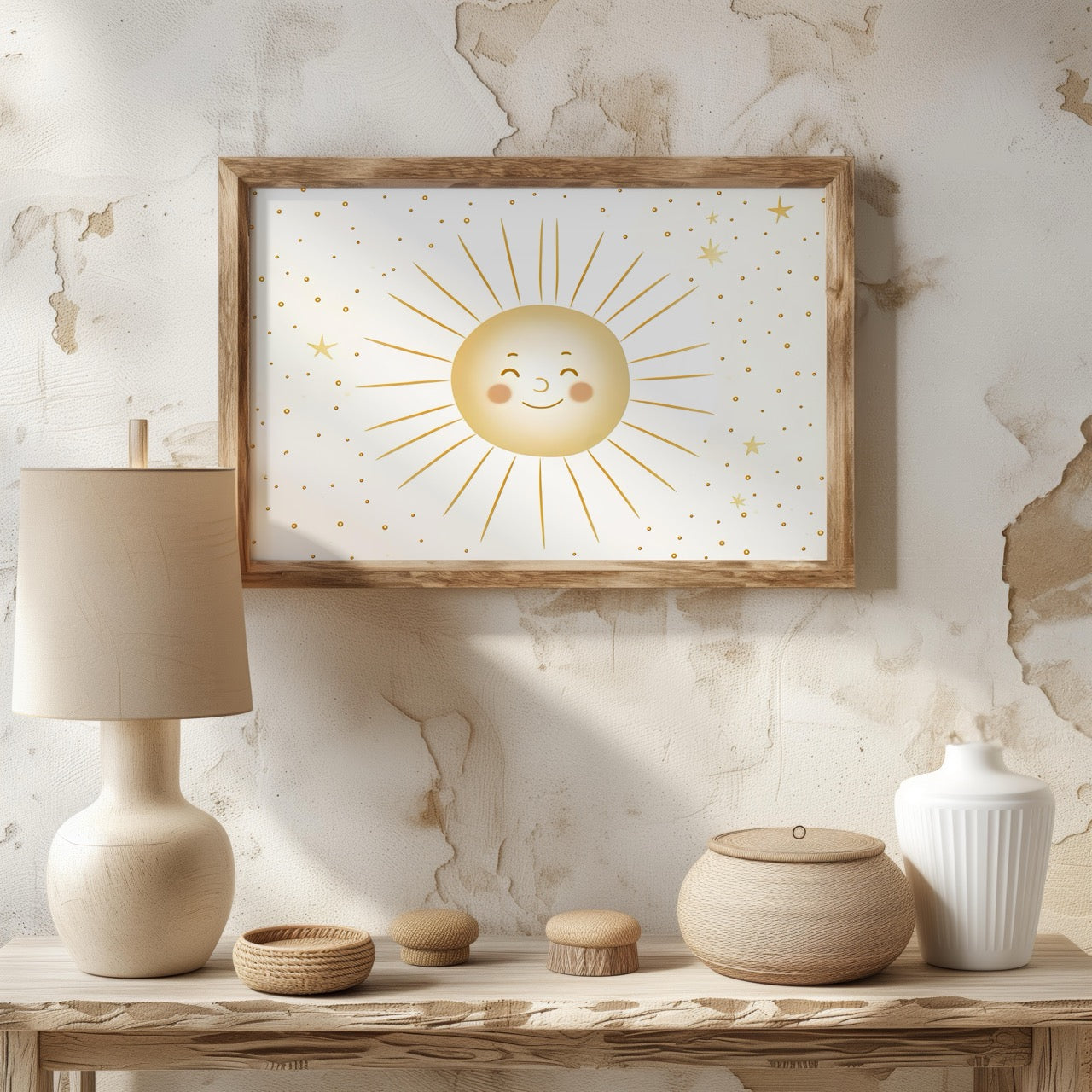 Whimsical Golden Smiley Sunshine - Rolled Poster Wall Art Print | House Prints