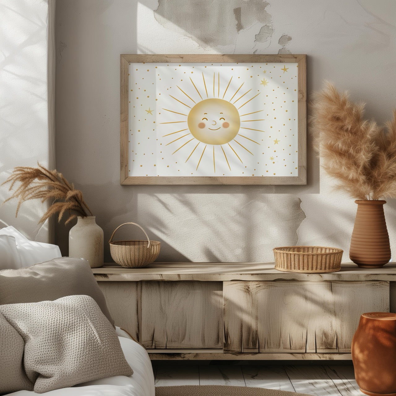 Whimsical Golden Smiley Sunshine - Rolled Poster Wall Art Print | House Prints