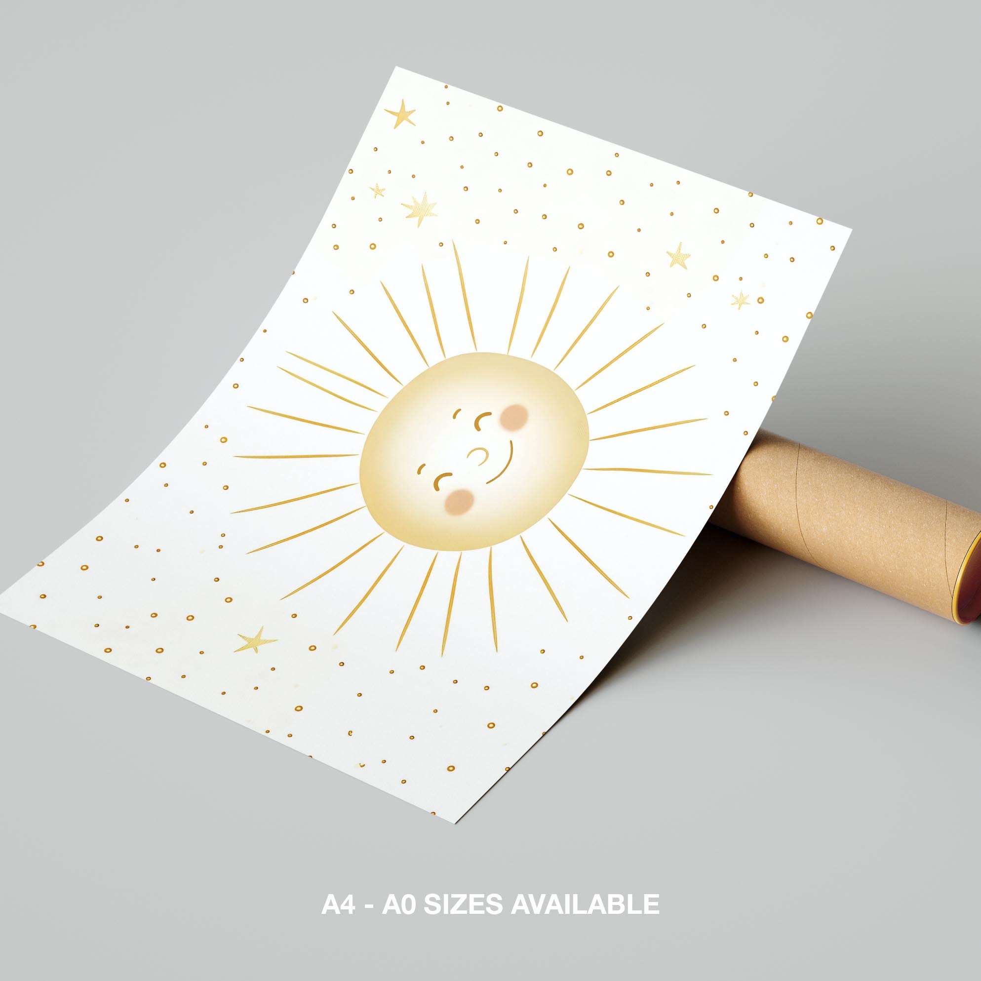 Whimsical Golden Smiley Sunshine - Rolled Poster Wall Art Print | House Prints