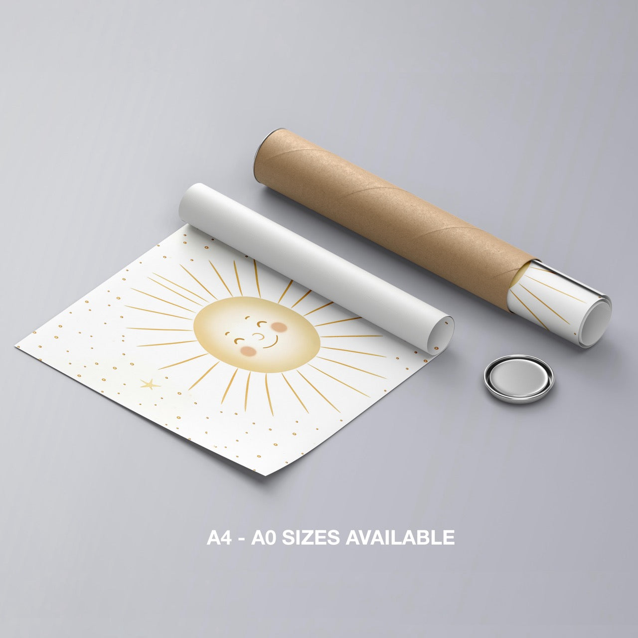 Whimsical Golden Smiley Sunshine - Rolled Poster Wall Art Print | House Prints