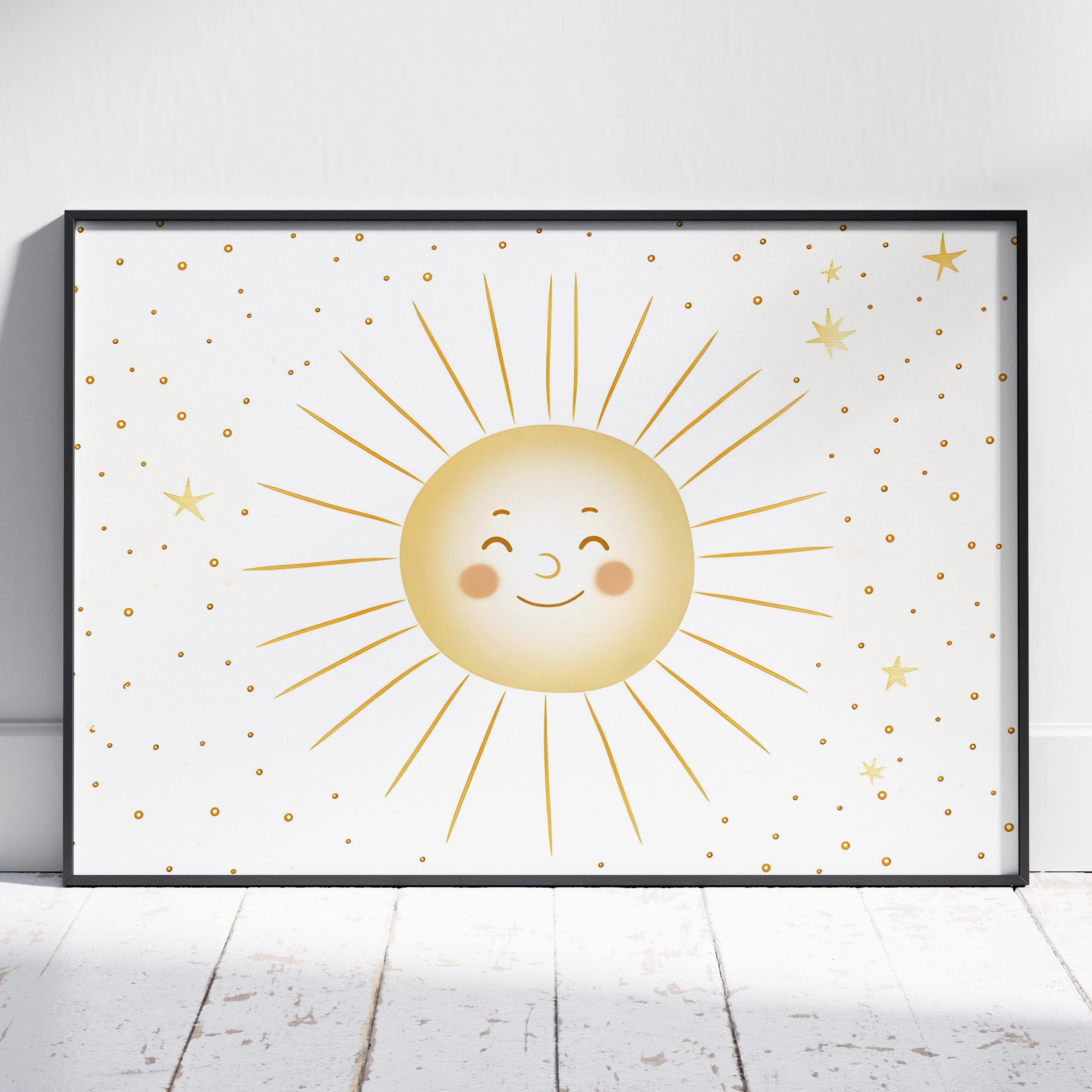 Whimsical Golden Smiley Sunshine - Rolled Poster Wall Art Print | House Prints