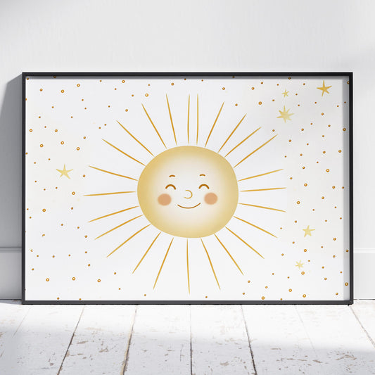 Whimsical Golden Smiley Sunshine - Rolled Poster Wall Art Print - House Prints