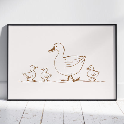 Mother Duck & Ducklings Springtime Nursery - Rolled Poster Wall Art Print - House Prints