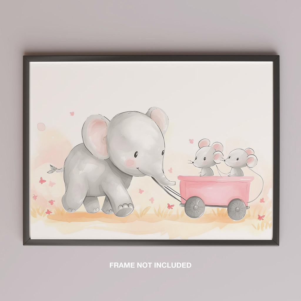 Cute Nursery Elephant & Friends Playtime - Rolled Poster Wall Art Print | House Prints