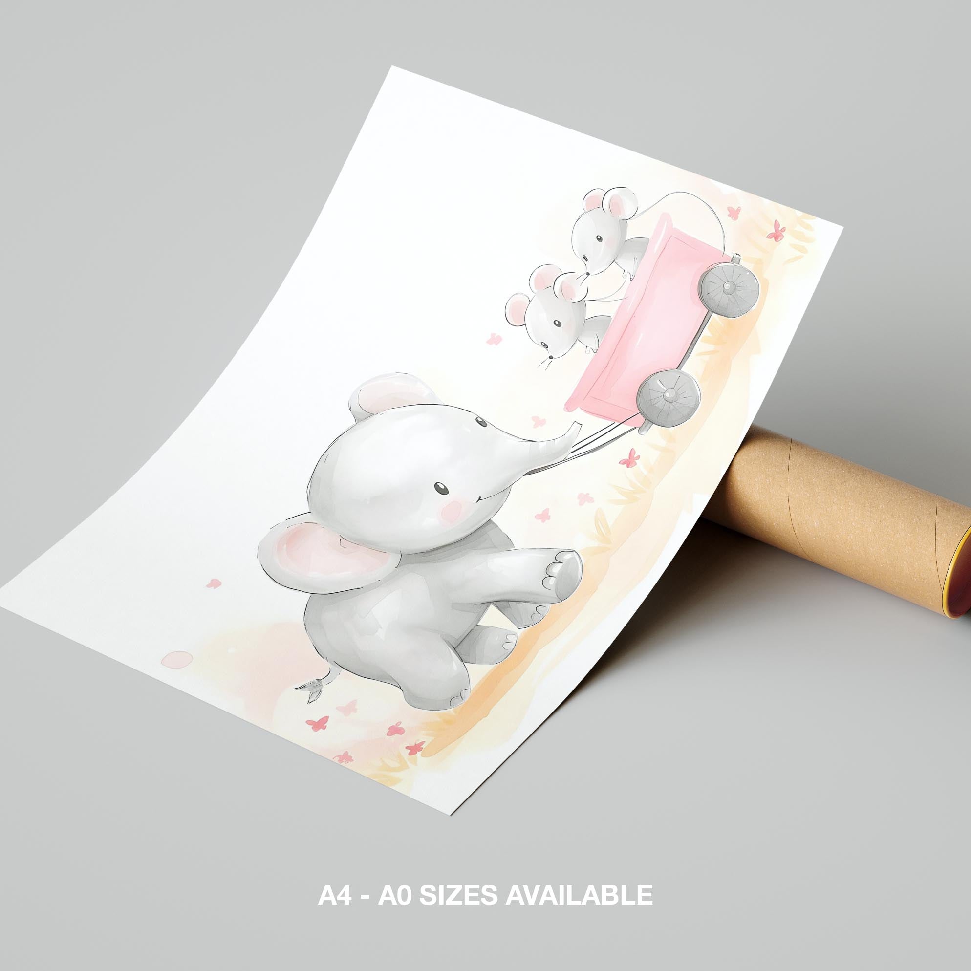 Cute Nursery Elephant & Friends Playtime - Rolled Poster Wall Art Print | House Prints