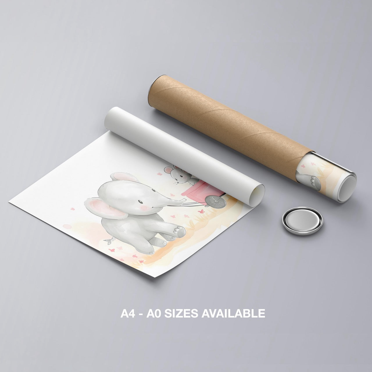 Cute Nursery Elephant & Friends Playtime - Rolled Poster Wall Art Print | House Prints