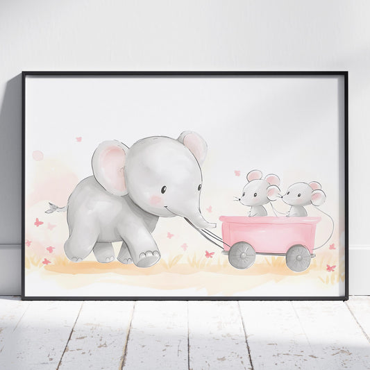 Cute Nursery Elephant & Friends Playtime - Rolled Poster Wall Art Print - House Prints