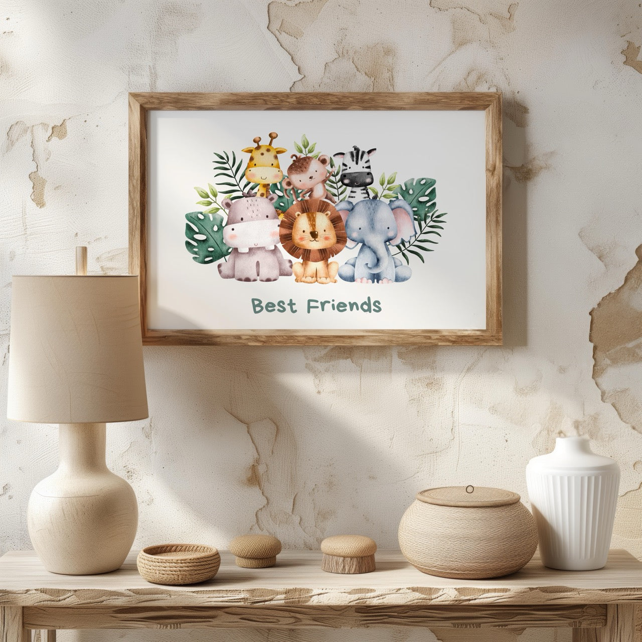 Adorable Nursery Safari Animal Best Friends - Rolled Poster Wall Art Print | House Prints