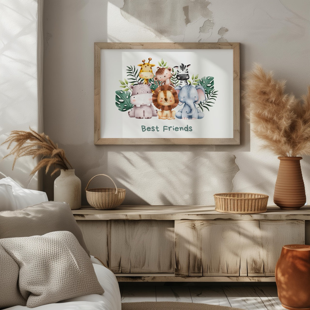 Adorable Nursery Safari Animal Best Friends - Rolled Poster Wall Art Print | House Prints