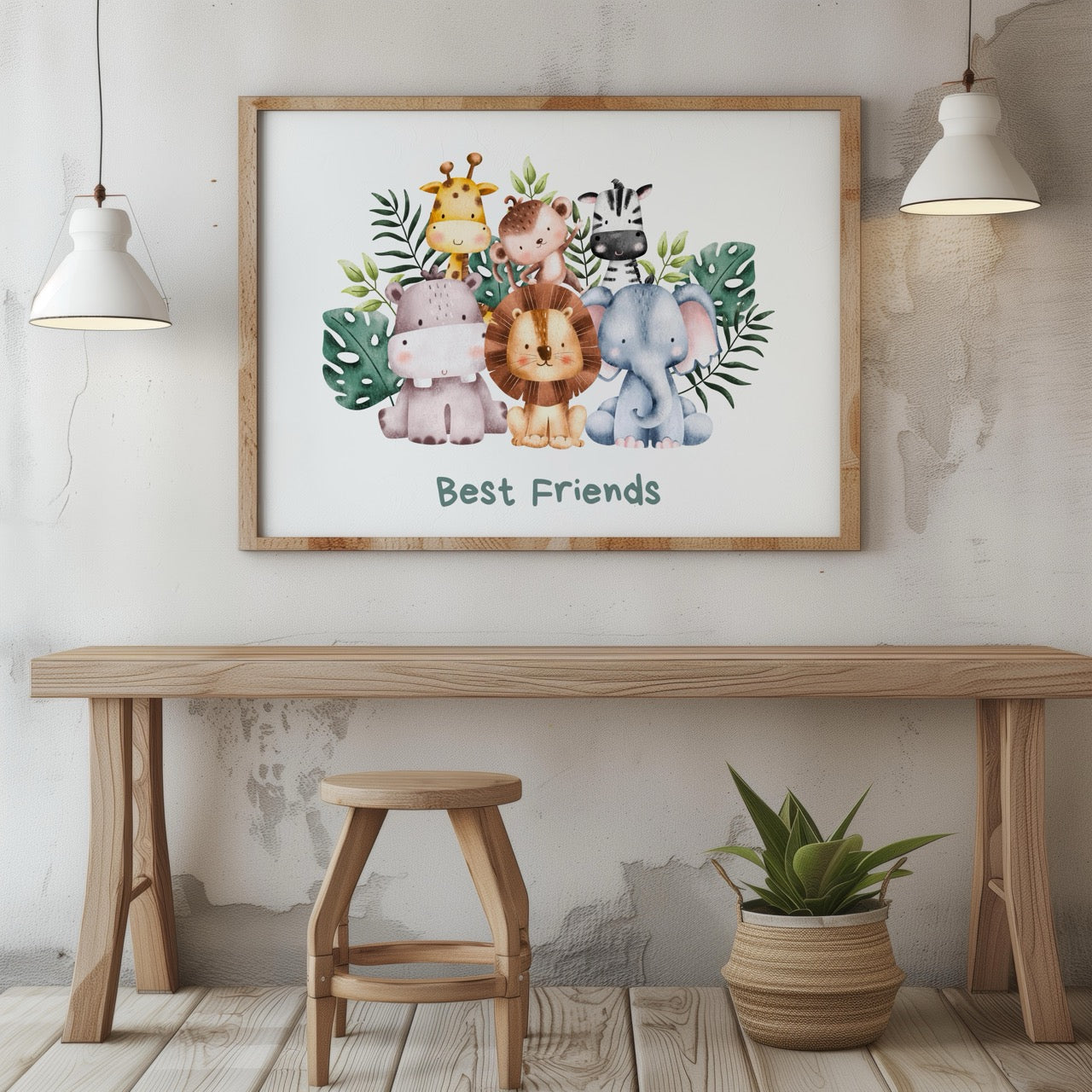 Adorable Nursery Safari Animal Best Friends - Rolled Poster Wall Art Print | House Prints