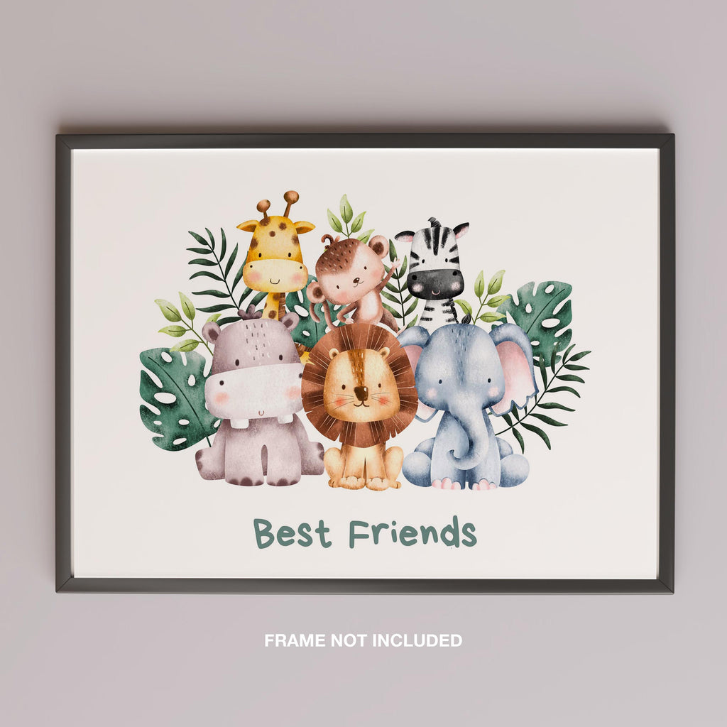 Adorable Nursery Safari Animal Best Friends - Rolled Poster Wall Art Print | House Prints