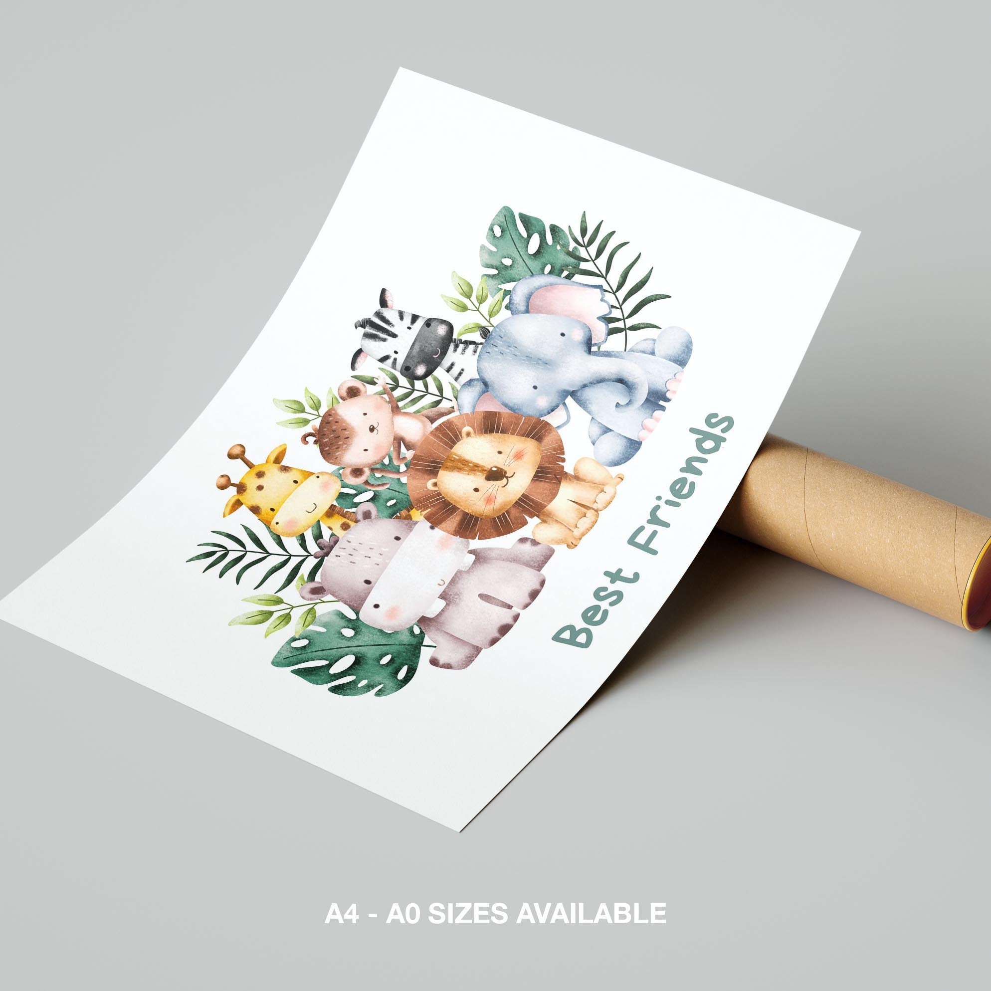 Adorable Nursery Safari Animal Best Friends - Rolled Poster Wall Art Print | House Prints