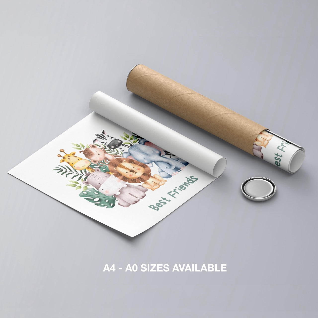 Adorable Nursery Safari Animal Best Friends - Rolled Poster Wall Art Print | House Prints