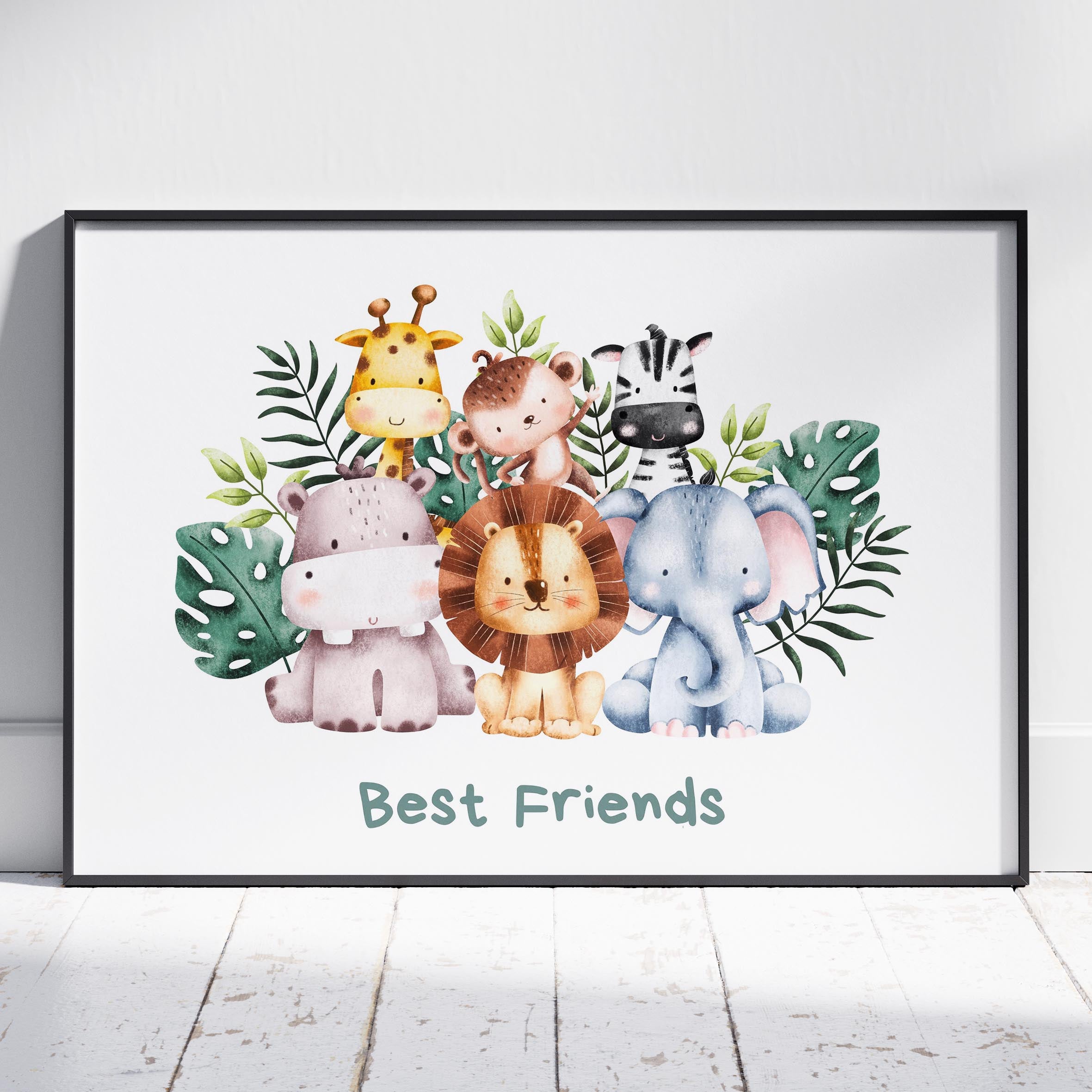 Adorable Nursery Safari Animal Best Friends - Rolled Poster Wall Art Print | House Prints