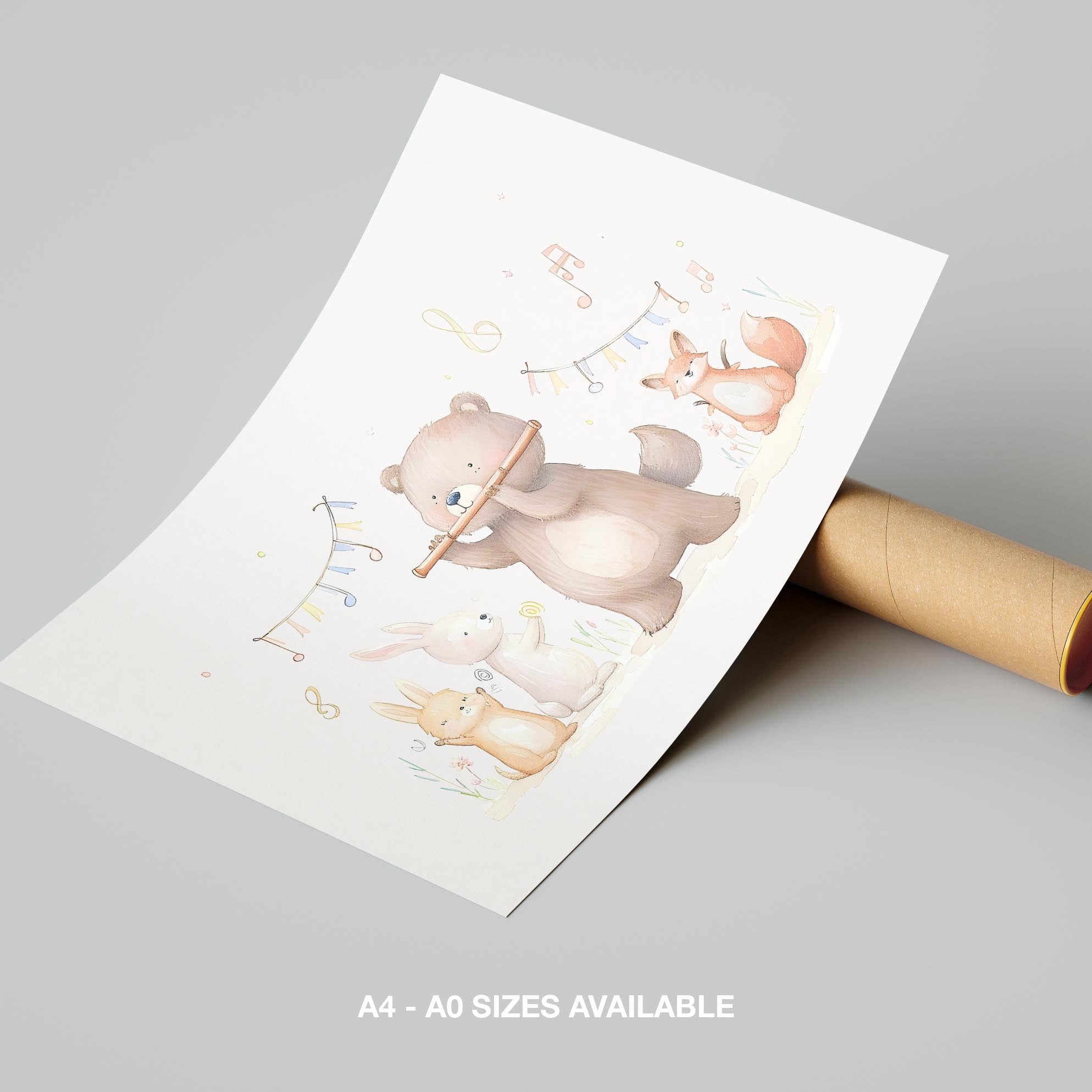 Cute Nursery Bear & Animal Friends - Rolled Poster Wall Art Print | House Prints