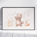 Cute Nursery Bear & Animal Friends - Rolled Poster Wall Art Print | House Prints