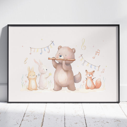 Cute Nursery Bear & Animal Friends - Rolled Poster Wall Art Print - House Prints