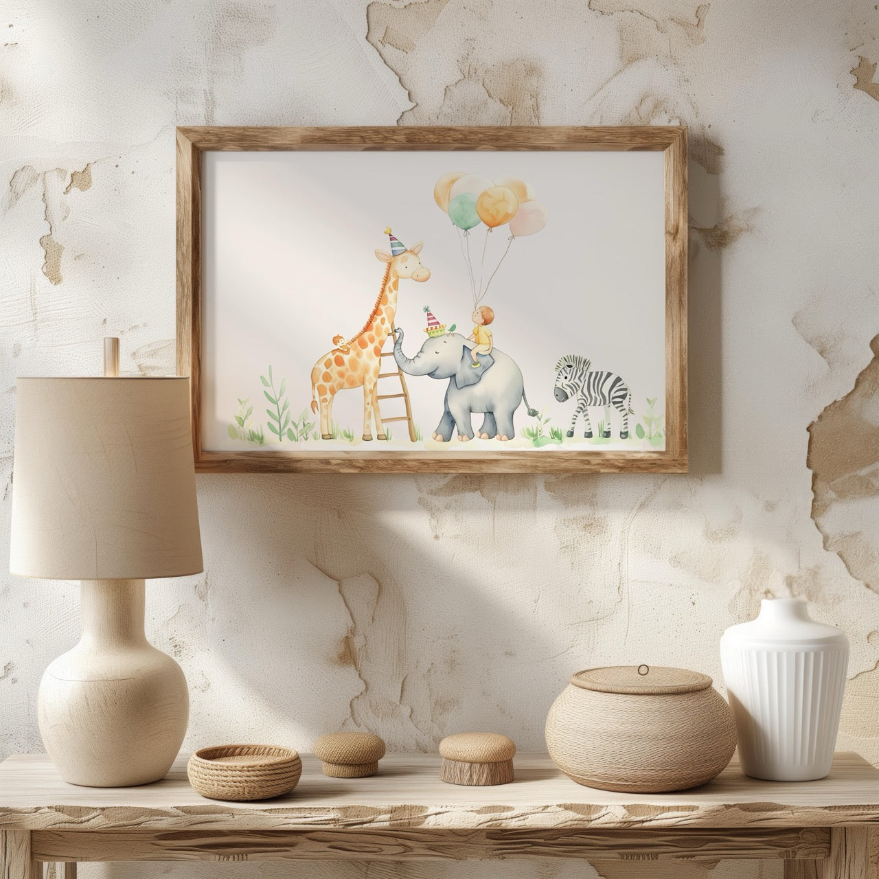 Cute Safari Animal Birthday Balloons - Rolled Poster Wall Art Print | House Prints
