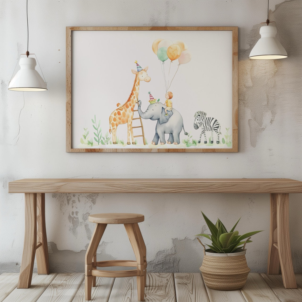 Cute Safari Animal Birthday Balloons - Rolled Poster Wall Art Print | House Prints