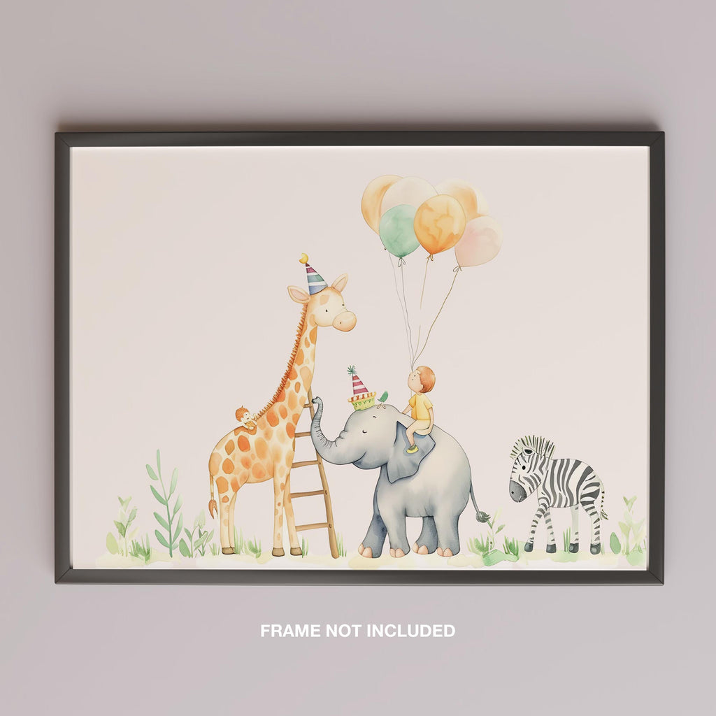 Cute Safari Animal Birthday Balloons - Rolled Poster Wall Art Print | House Prints