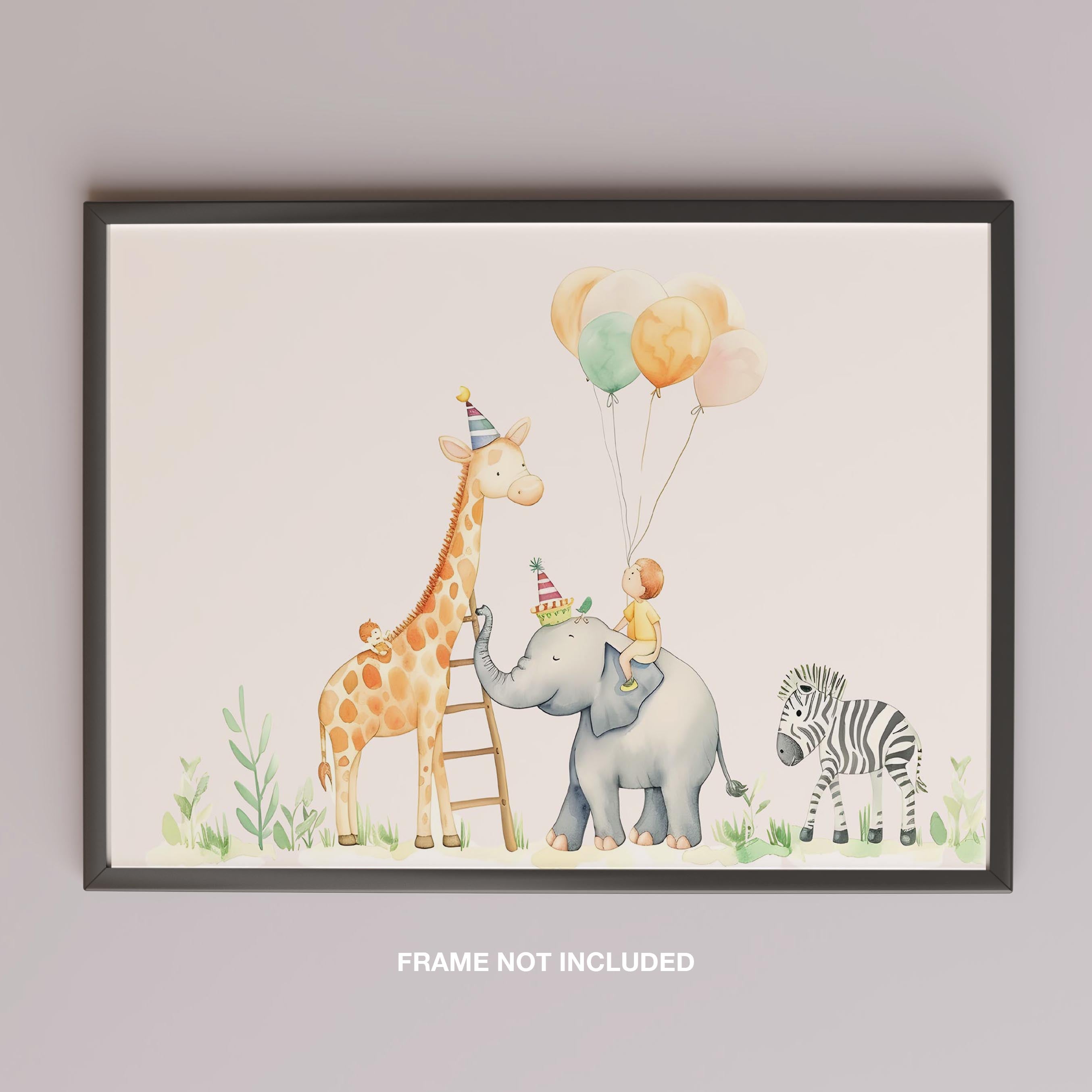 Cute Safari Animal Birthday Balloons - Rolled Poster Wall Art Print | House Prints