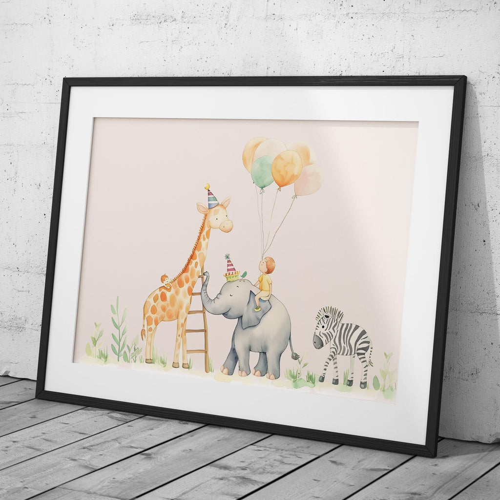 Cute Safari Animal Birthday Balloons - Rolled Poster Wall Art Print | House Prints