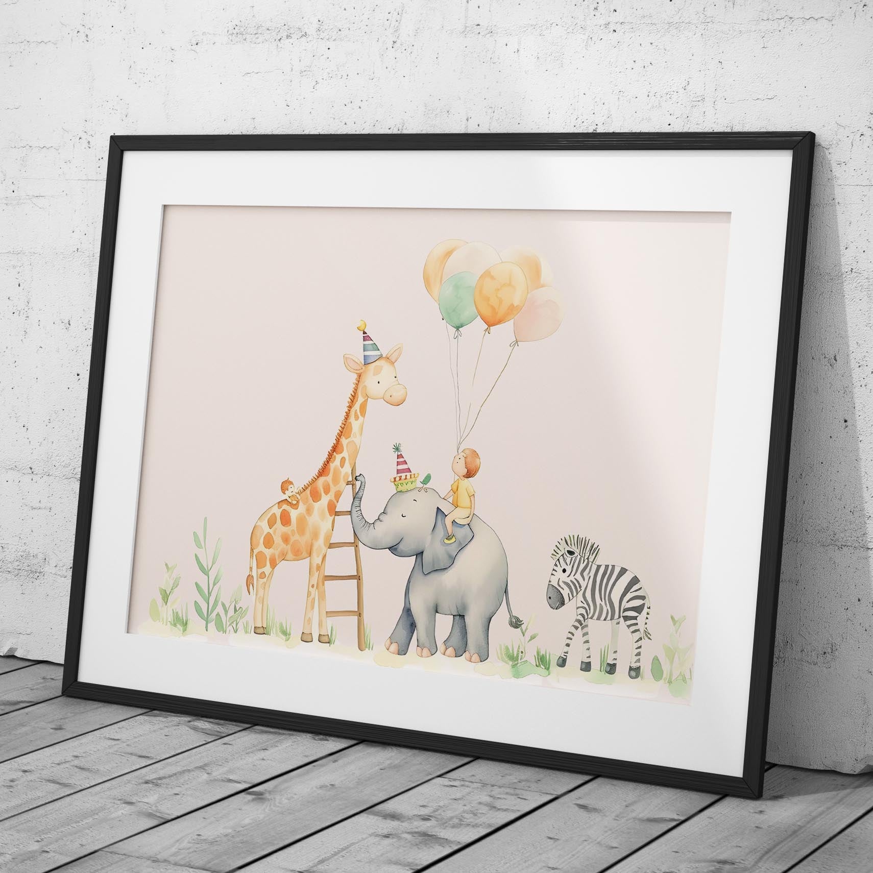 Cute Safari Animal Birthday Balloons - Rolled Poster Wall Art Print | House Prints