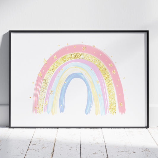 Pastel Nursery Rainbow Starry Dreams - Rolled Poster Wall Art Print - House Prints