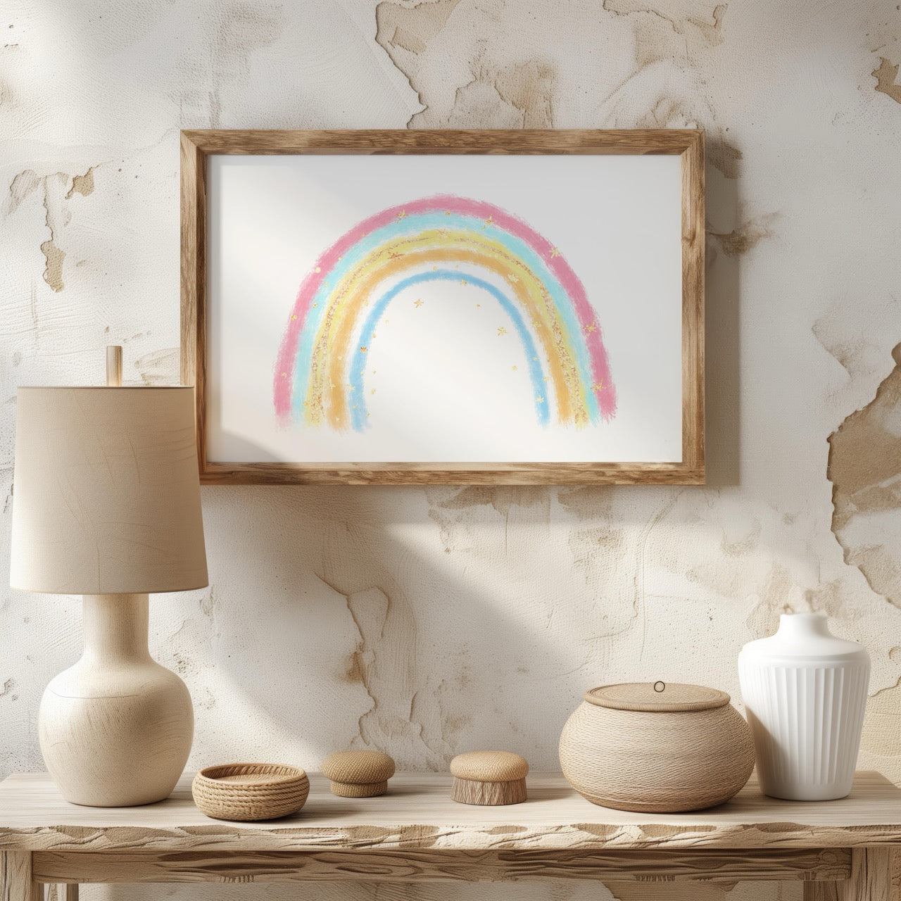 Cute Pastel Nursery Rainbow Drawing - Rolled Poster Wall Art Print | House Prints