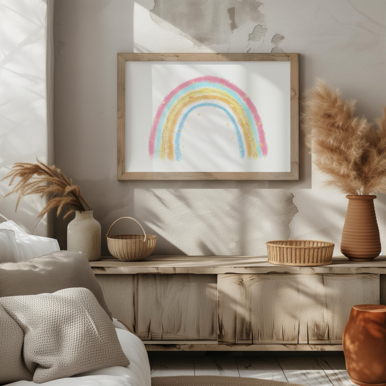 Cute Pastel Nursery Rainbow Drawing - Rolled Poster Wall Art Print | House Prints