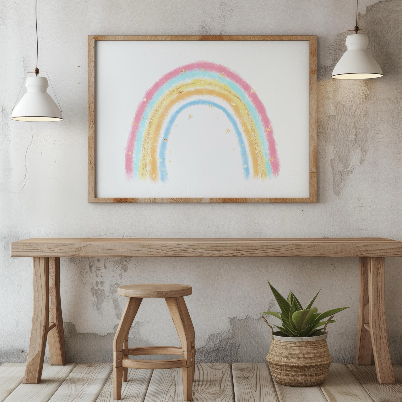 Cute Pastel Nursery Rainbow Drawing - Rolled Poster Wall Art Print | House Prints