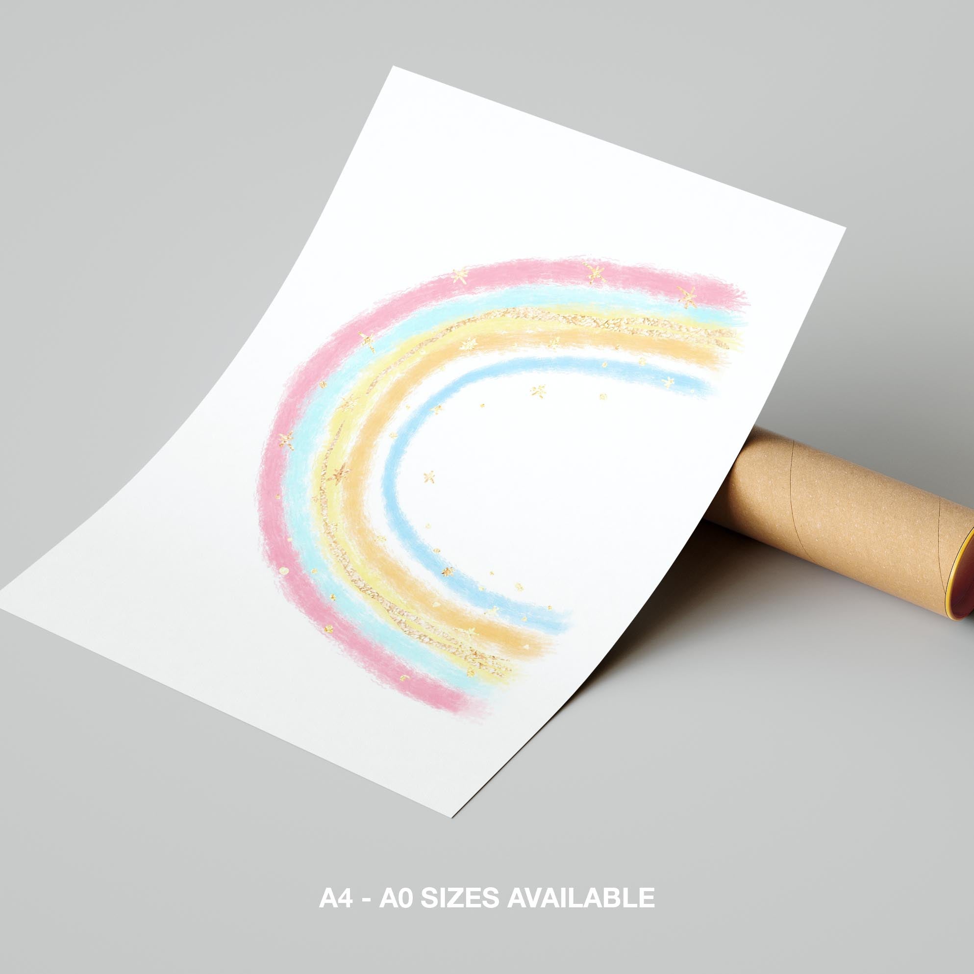 Cute Pastel Nursery Rainbow Drawing - Rolled Poster Wall Art Print | House Prints