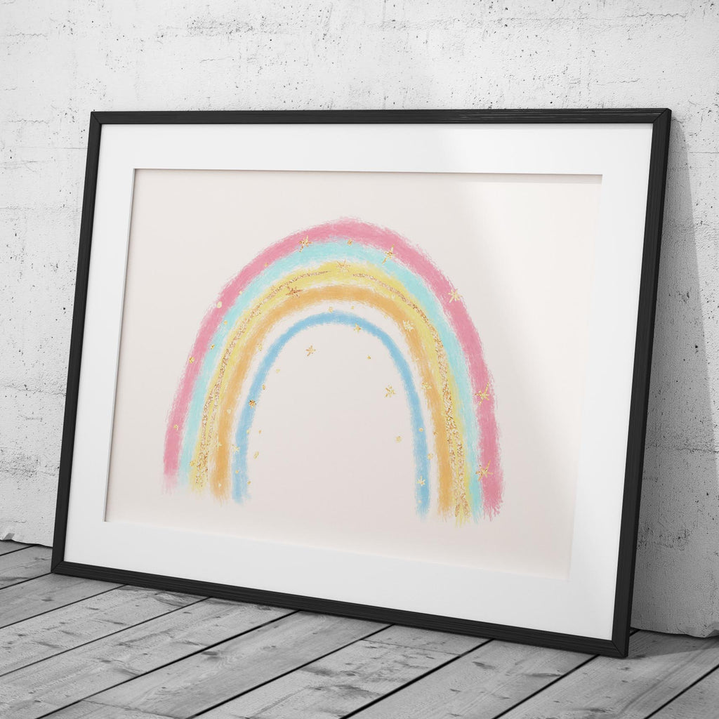 Cute Pastel Nursery Rainbow Drawing - Rolled Poster Wall Art Print | House Prints