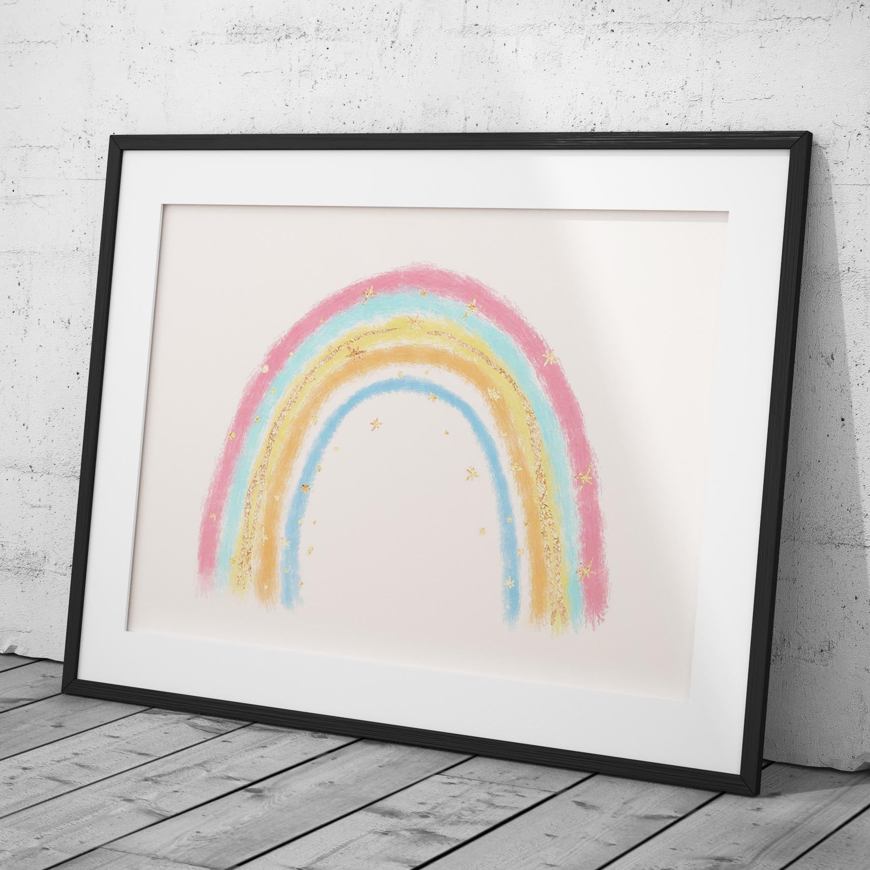 Cute Pastel Nursery Rainbow Drawing - Rolled Poster Wall Art Print | House Prints